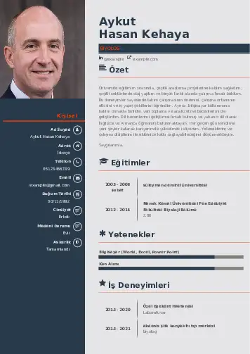 Biyolog CV Örnekleri cv indir